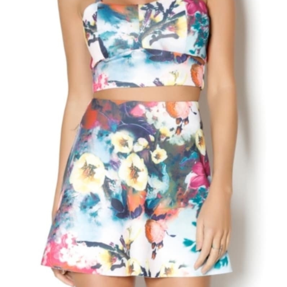 Vibrant Blue and Pink A-Line Mini Skirt Set for Night Out
